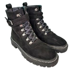 Charlotte Russe canvas combat boots with silver chain, women's size 8, black
